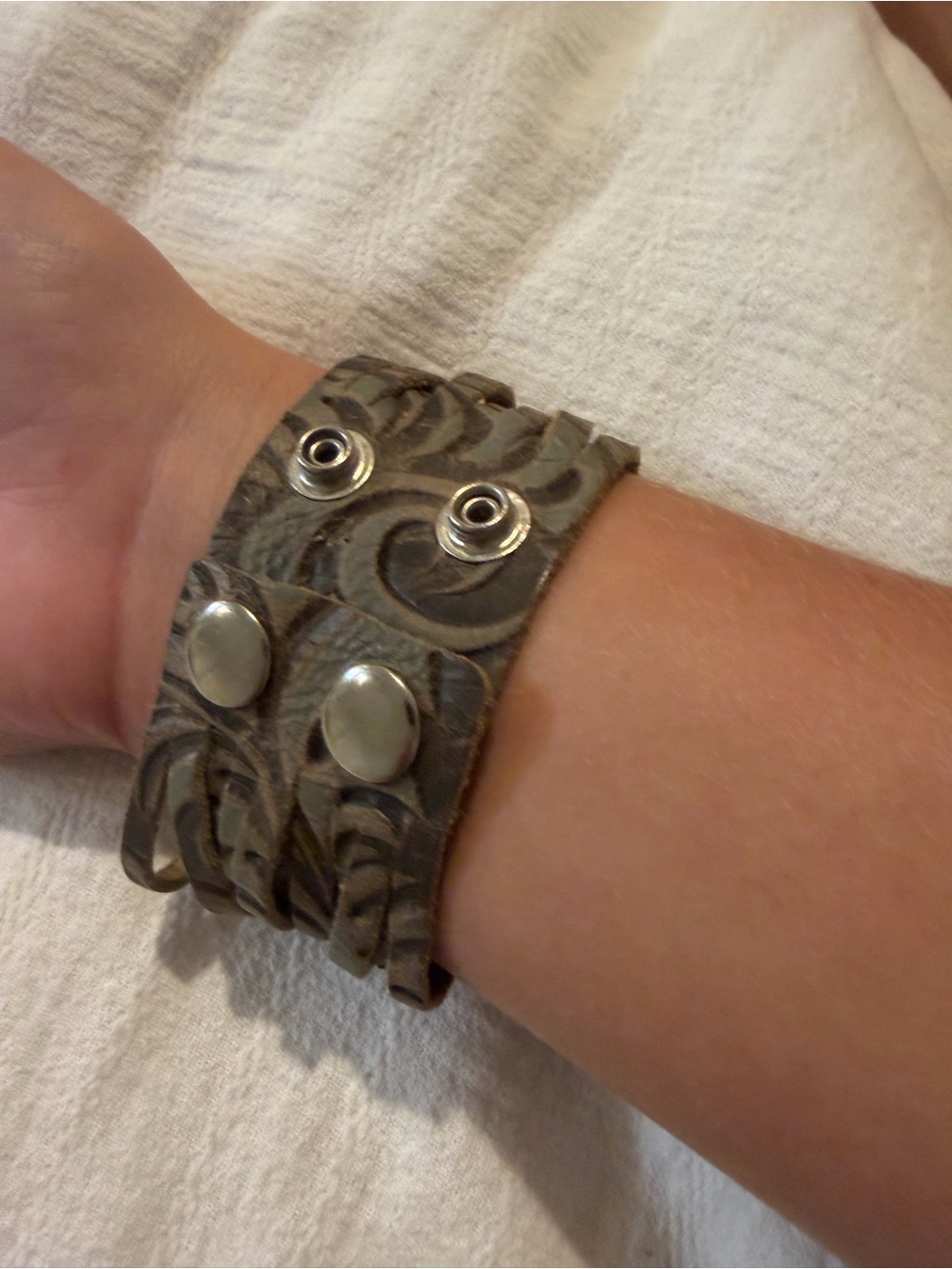 Multi-Wrap Gray Leather Bracelet with Aquamarine Stone - Picture 2 of 3